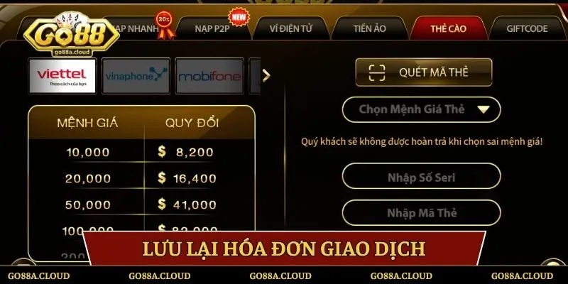 Lưu lại hóa đơn giao dịch