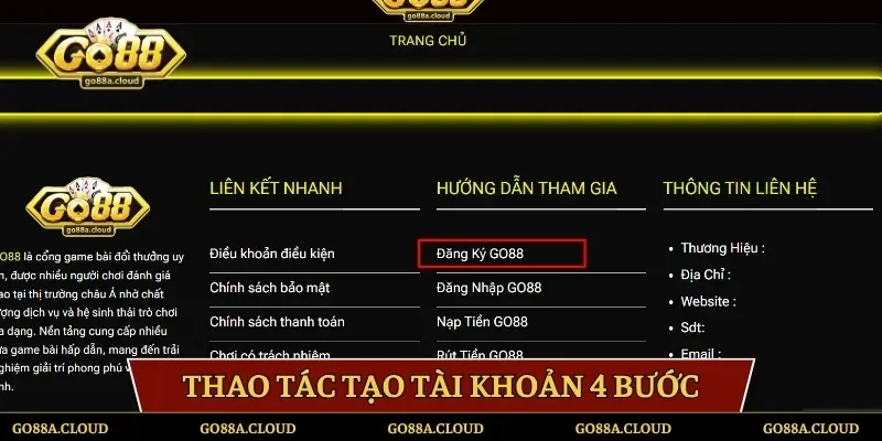 Thao tác tạo tài khoản 4 bước